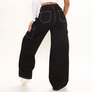 White contrast stitch carpenter jeans in black